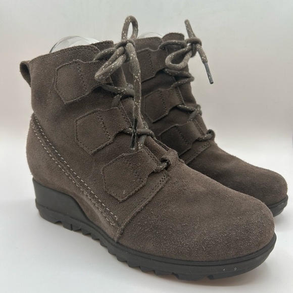 Women’s Sorel Evie Lace  MAJOR Wedge Boots Wmn's 7 Leather Suede Gray - Picture 3 of 11